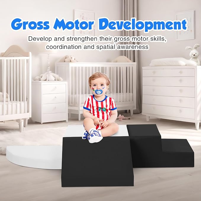 TODIBY 4-Piece Soft PU Leather Toddlers Climbing Toys, Baby Foam Climbing Blocks for Toddlers 3, Indoor Climb and Crawl Activity Play Set, Foam Play Gym Climbing Structures (Black and White)