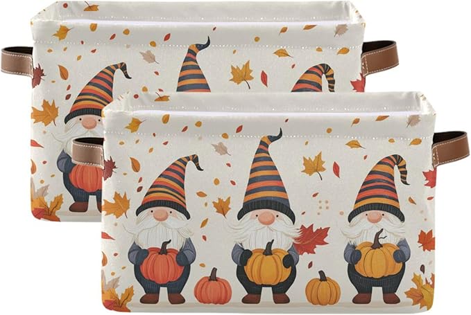 Aslsiy Storage Basket Gnome and Pumpkins Autumn Nursery Bins Apricot Baby Box Canvas Clothes Shelf Basket Laundry Hampers 1 Pcs