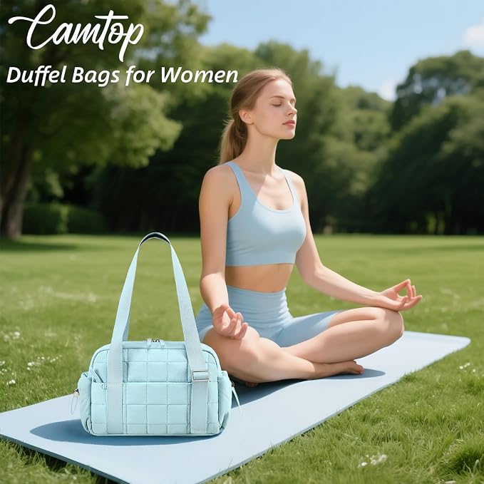 CAMTOP Mini Gym Bag for Women, Small Gym Tote Bag Puffy Quilted Sports Duffel Bag with Wet Compartment and Coin Purse Duffel Bags Dance Yoga Workout Bag for Gifts (Blue, Mini-12.6")