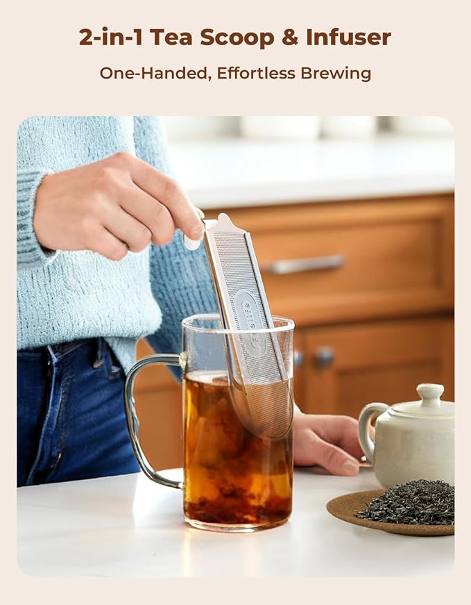 2 Pack Tea Infuser for Loose Leaf Tea, 2-in-1 Tea Scoop Infuser Fine Mesh Tea Strainers for Loose Tea Single Cup, 304 Stainless Steel Loose Leaf Tea Steeper