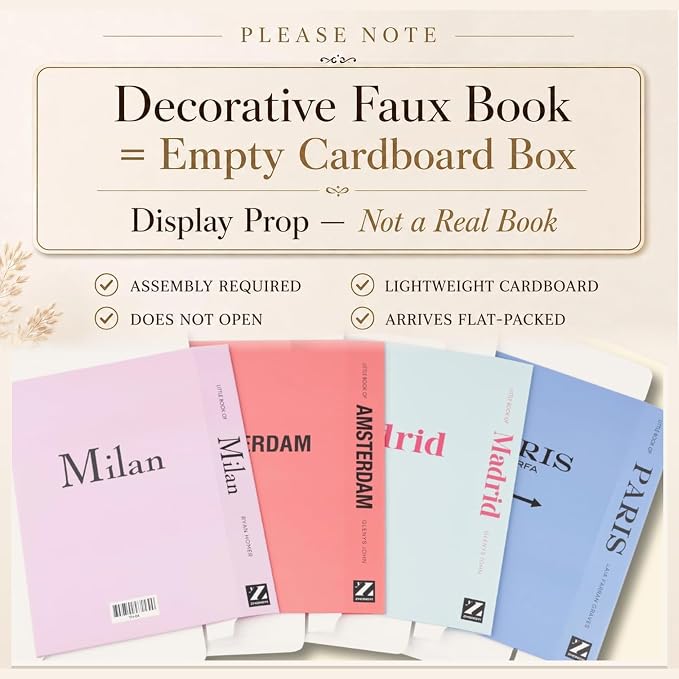 4 Pcs Decorative Books | Faux Pastel Coffee Table & Shelf Decor | Soft Muted Look for Living Room, Office and Entryway - Not Real, Tool-Free 2-Min Setup