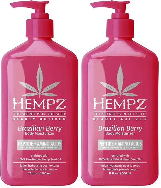 Hempz Brazilian Berry Beauty Actives Lotion with Peptides and Amino Acids,Hydrating and Firming Moisturizer for Body,Hands-and Feet 17 oz.,(Pack of 2)