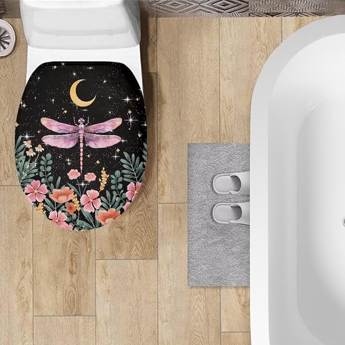 Pink Dragonfly Toilet Seat Covers for Bathroom Pink Dragonfly Toilet Seat Cushion Cover with Elastic Band Replacement for Bathroom Decor Machine Washable,Easy to Clean