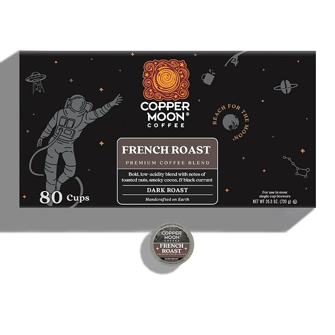 Copper Moon Single Serve Coffee Pods for Keurig K-Cup Brewers, Dark Roast, French Roast Blend, 80 Count