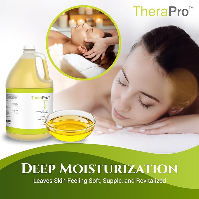 TheraPro Swedish Effleurage Massage Oil – 1 Gallon | Unscented, All-Natural Massage Oil with Grapeseed, Almond, Jojoba & Vitamin E | Water-Soluble & Professional Grade