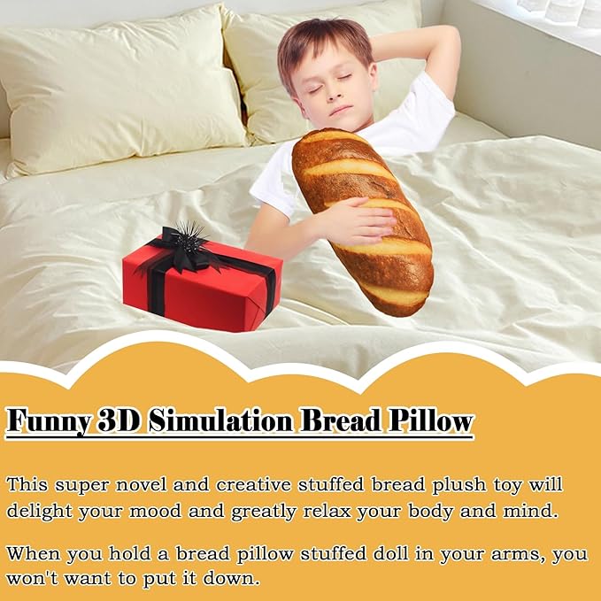 zhidiloveyou Bread Pillow Funny Stuffed Bread Shaped Pillow Toy Gift for Kids Adults, 23.6 in