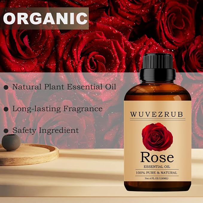 Rose Essential Oil, 120ML Pure and Natural for Aromatherapy Diffuser - 4 Fl Oz