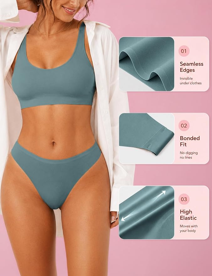 Thongs Seamless Underwear for Women No Show Thong Panty Liners Breathable Sexy Stretch Buttery Soft G-String Panties