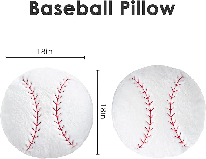 Wepop 18in Fluffy Baseball Pillow, Soft Baseball Pillows, Sports Ball Pillow Stuffed Plush Toy Room Decoration and Gifts for Kids, Boys, Girls, Baseball Fans