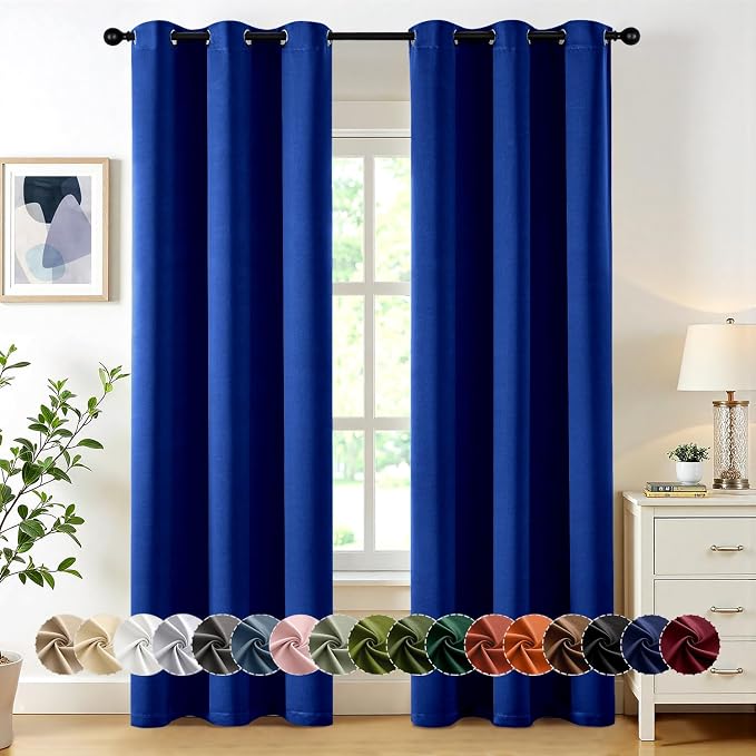 MIULEE Blackout Curtains for Bedroom 2 Panels 40 x 72 Inch Long Royal Blue | Thermal Insulated, Living Room Darkening Grommet Drapes, Noise Reducing, Light Blocking Window Treatments