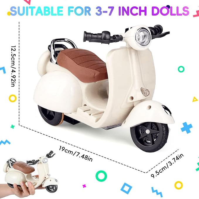 Accessories for 17cm Doll - Scooter Toy for Dolls with LED Lights & Music, Cute Motorcycle Toy for 17cm Doll, Decor Desktop Ornaments for Dolls Collectors