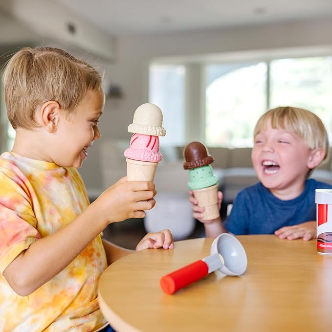 Melissa & Doug Scoop and Stack Ice Cream Playset, Magnetic Wooden Toys & Pretend Play Kitchen Accessories, Preschool Learning Toys for Girls & Boys 3+ - FSC Certified