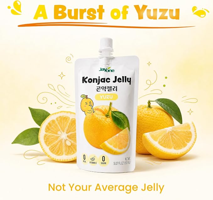 Jayone Drinkable Konjac Jelly Pouch - Yuzu Flavor, 10 Pack, 5.07 fl oz Each - Zero Sugar, 0 Calories, 17% Vitamin C, Halal, Made in Korea