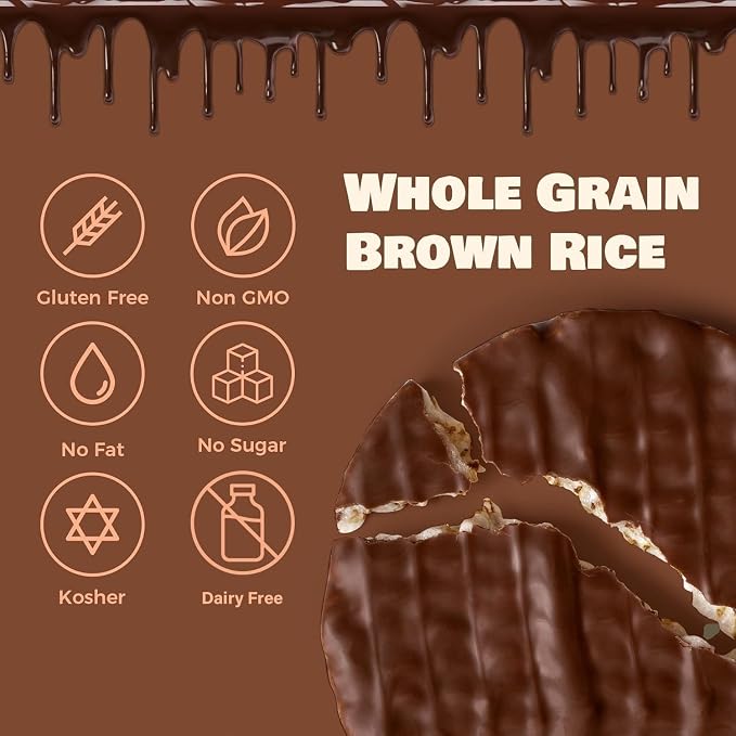 LIEBERS Dark Chocolate Rice Cakes, Kosher, Dairy Free, Gluten Free, 3 Pack | Vegan Whole Grain Brown Rice Snack, Crispy & Low Calorie, 60 Calories or Less per Cake, Great on the Go