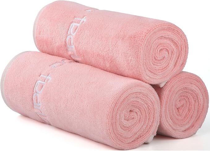 Microfiber Gym Towels Bigger Size Super Soft for Exercise Fitness, Sports, Workout, 380-GSM 15-Inch x 31-Inch Quick-Drying Towels (3 Pack, Pink)