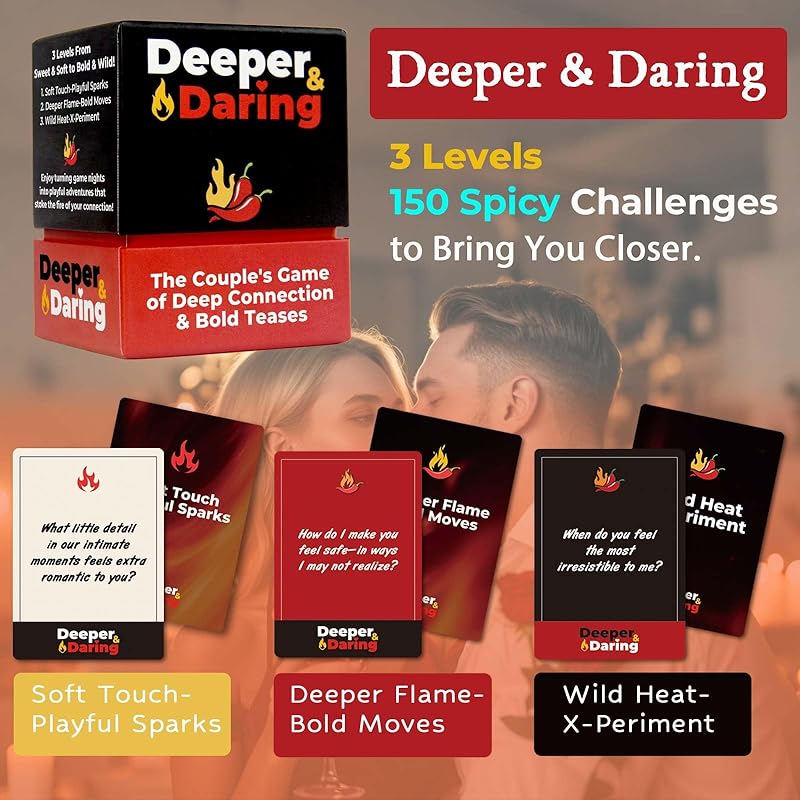 Deeper & Daring Couples Games – Couples Card Game for Date Night, 150 Deep Questions & Dares for Your Partner, Couple Gifts, Spicy & Romantic Anniversary or Valentine's Gifts for Her Him