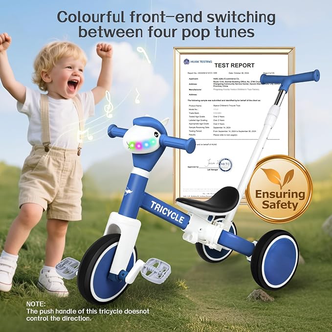 Tricycle for Toddlers 1-3 Year Olds, 5 in 1 Toddler Balance Bike 2-4 Years Old Boys Girls, Push Trike Toys with Adjustable Handle, Birthday Gifts for 2 3 4 5 Year Old Kids Bike (Blue)
