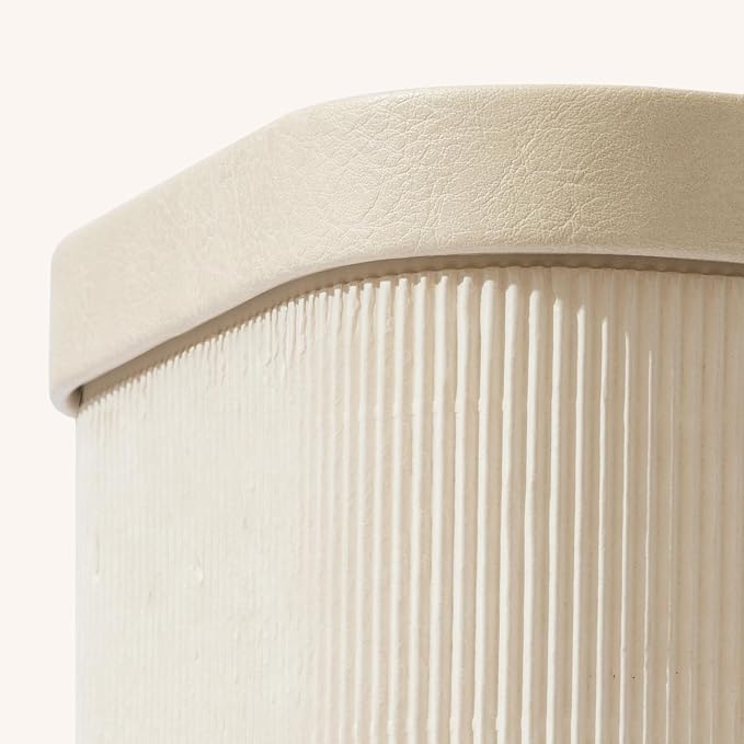 La Jolie Maison Decorative Storage Boxes with Lids Faux Leather, 3 Pack | Ivory Faux Leather Lids, Fluted Cardboard Storage Basket, Organizer for Jewelry, Shelves, Bedroom & Closet Storage Memory Box