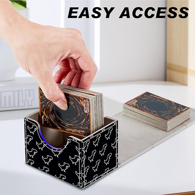 DEGDFSGR for TCG MTG Card Game Storage Box Organizer Trading Card Case Commander Deck Box Magnetic Closure Creative Pattern Up to 200 Cards, Little Dinosaur Black