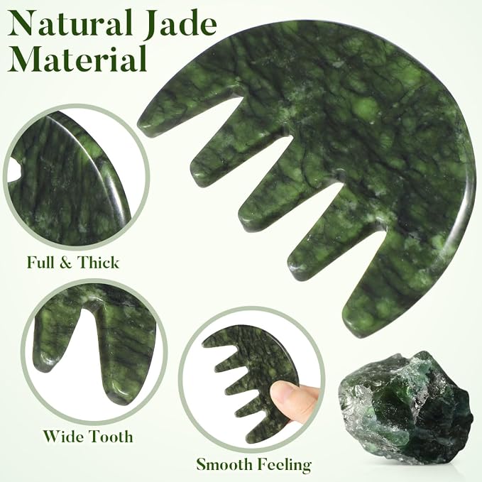 Jade Stone Gua Sha Comb,Jade Massage Comb, Scalp Massager, Massage Tools for Scalp Head Hair,Facial Manual Scalp Massagers, Like Scalp Massager Comb