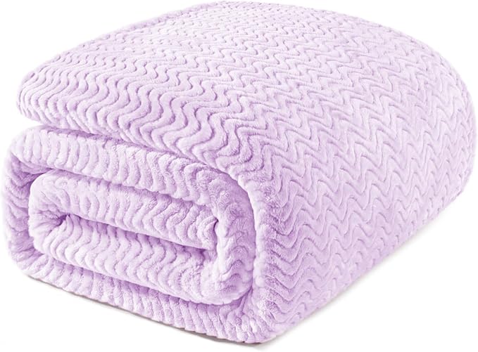 Exclusivo Mezcla Soft Fleece Blanket King Size for Bed, Sofa, Lilac Purple | 90"x104" Breathable Lightweight Flannel Blanket for Summer, Plush Cozy Jacquard Wave for Home Decor