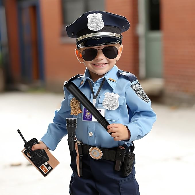 3 otters 9PCS Police Pretend Play Toy Set, Police Accessories for Kids Include Badge, Handcuffs, Walkie, and More for Dress Up Party, Role-playing, Christmas Gift for Kids 3-8