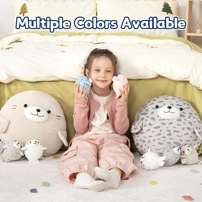 MaoGoLan Chubby Blob Seal Pillow Plush,20" Giant Seal Stuffed Animals with 4 Babies Inside,Ultra Soft Stuffed Throw Pillow for Kids,Girls,Boys