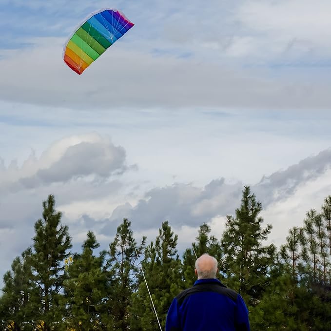 In the Breeze 2973 Rainbow 62" Sport Kite Dual Line Stunt Parafoil Includes Braided Kite Line and Bag