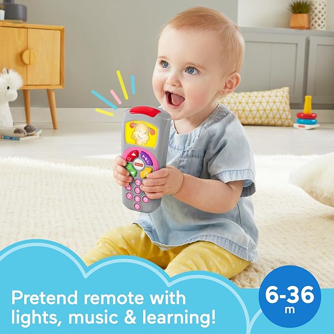 Fisher-Price Baby Learning Toy Laugh & Learn Sis’ Remote Pretend TV Control with Music & Lights for Infants Ages 6+ Months