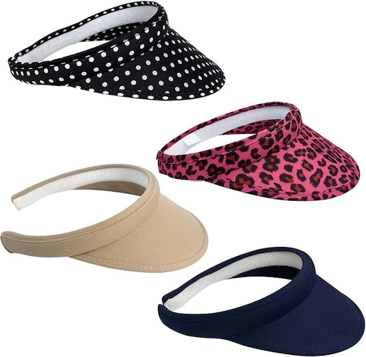 4 Pack Sun Visor Hats Women Men Clip on Cotton Wide Brim Visors Hat Outdoor Sports Golf Beach Travel Tennis Caps
