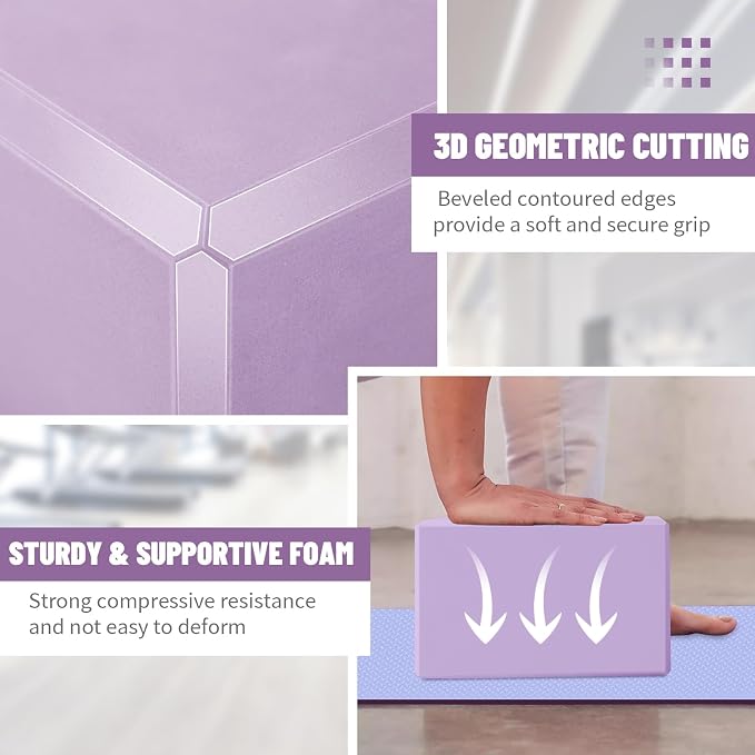 Yoga Blocks 2 Pack 3x6x9IN Foam Block Supportive Latex-Free with Stretch Band, Non-Slip Exercise Blocks for Pilates, Meditation, Balance, Stretching and Deep Poses