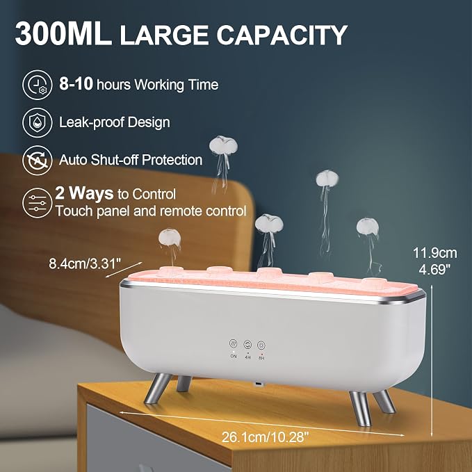 Dynamic Jellyfish Diffuser - Essential Oil Scent Volcano Diffuser Low Noise | 300ML 5 Rings Dynamic Sound Pickup Aromatherapy Aroma Humidifiers for Bedroom Office Hotel