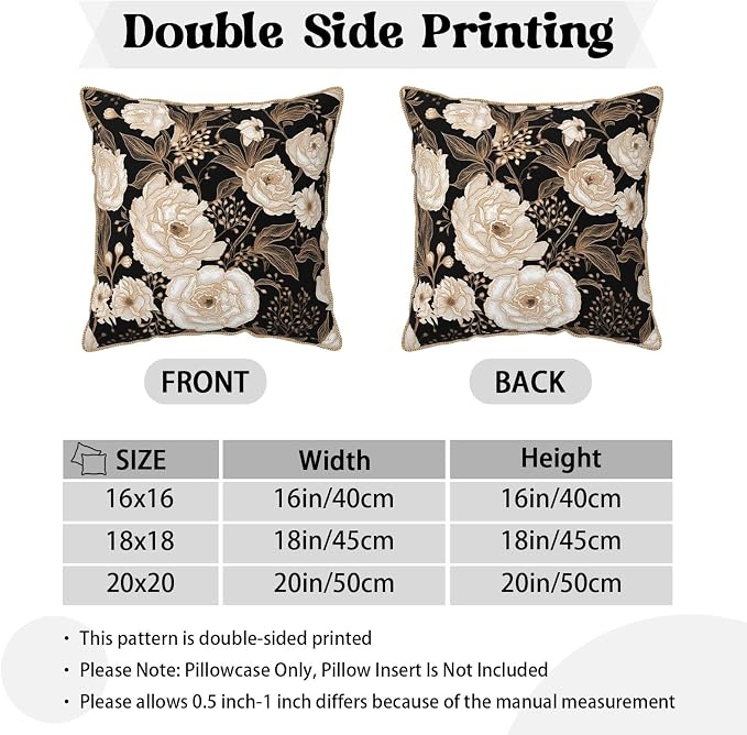 Vintage Peonies Roses Flower Velvet Pillow Covers 16x16 Inch Gold White Aesthetic Floral Leaves Throw Pillows For Couch Cushion Covers Pillowcase Farmhouse Pillow Cases for Sofa Bed Living Room