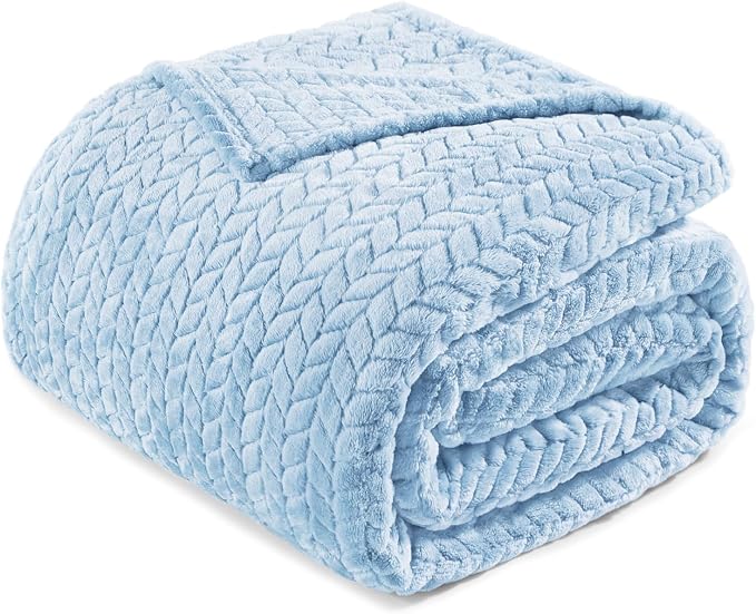 Exclusivo Mezcla Light Blue Fleece King Size Blanket for Bed, 90x104 Inches Soft Cozy 3D Decorative Jacquard Flannel Blankets, Lightweight Fuzzy Plush Warm Blankets for All Seasons | Cozy Fluffy Lightweight Blankets for Summer, Decorative Plush Flannel...