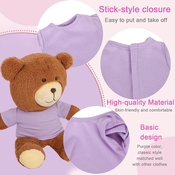 8 - Pack Light Blue Blank T - Shirts for 17-18 Inch Bears | Thick DIY Stuffed Animal Canvas Clothes (Purple)