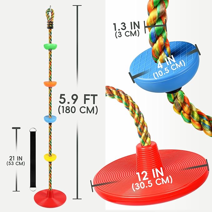 ZNCMRR Rope Swing for Tree Disc Swings Tree Swing for Kids Single Disc Seat and Climbing Rope for Kids Heavy Duty Swing Set for Backyard Playground Accessories Swingset Accessories Outdoor(Red)