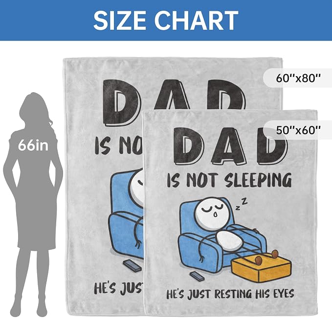 Funny Birthday Gift for Dad Husband, Dad is Not Sleeping Blanket | Dad Gifts from Daughter Son, Super Soft Throws Blanket for Couch and Napping, 60" x 80" (Gray)