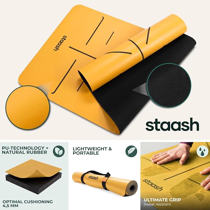 STAASH Premium Yoga Set – PU & Natural Rubber Mat + Towel + Strap + Knee Pad – Non-Slip Grip, Eco-Friendly, Studio Quality