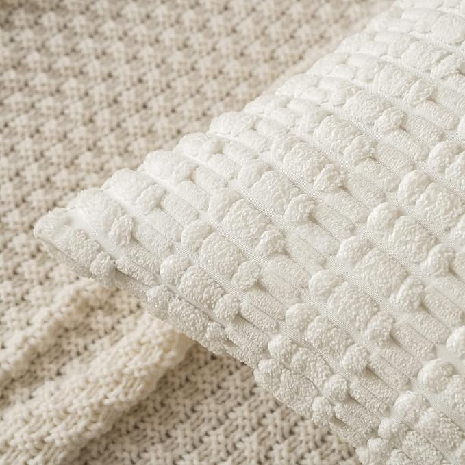 MIULEE Corduroy Decorative Throw Pillow Covers 20x20 Pure White Pack of 2 | Soft Boho Striped Pillow Covers Modern Farmhouse Home Decor For Sofa Living Room Couch Bed