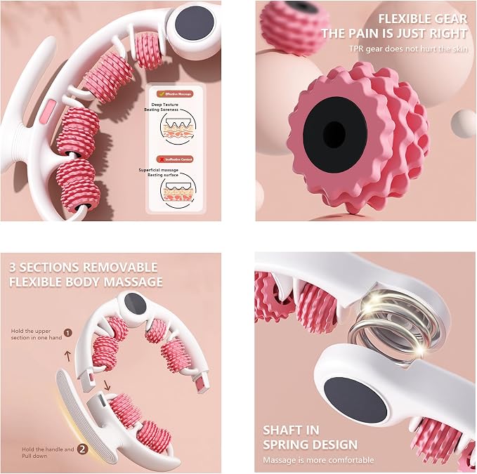 CAILENIFDC Anti Cellulite Massager Roller Lymphatic Drainage Tool Pink | Deep Tissue Pain Relief,Detachable into three small massagers for Thigh, Leg, Waist,Back