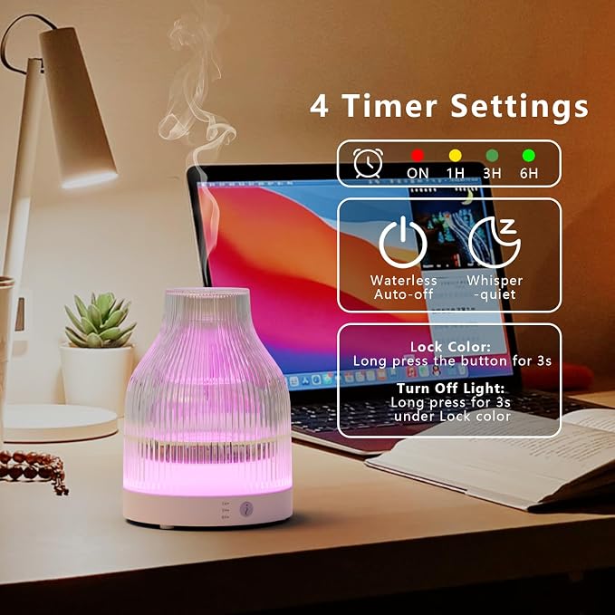Glass Essential Oil Diffuser 200ml, 7-Color LED, for Home | Glass Diffuser,Aromatherapy Diffuser,One-Button Control, Rainbow Color Light,For Bedroom, Living Room, Office Gift