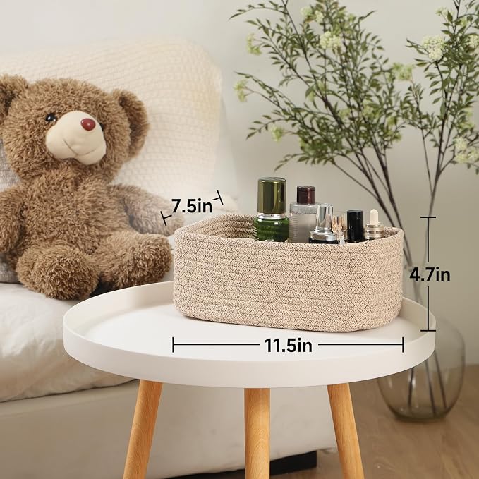 MiniArk Small Storage Baskets for Organizing | Closet Organizer Bins | Shelf Toy Basket | Woven Rope Baskets | Cube Decorative Box | Shallow Basket | 11.5x7.5x4.7” | 4 Packs Mixed Brown