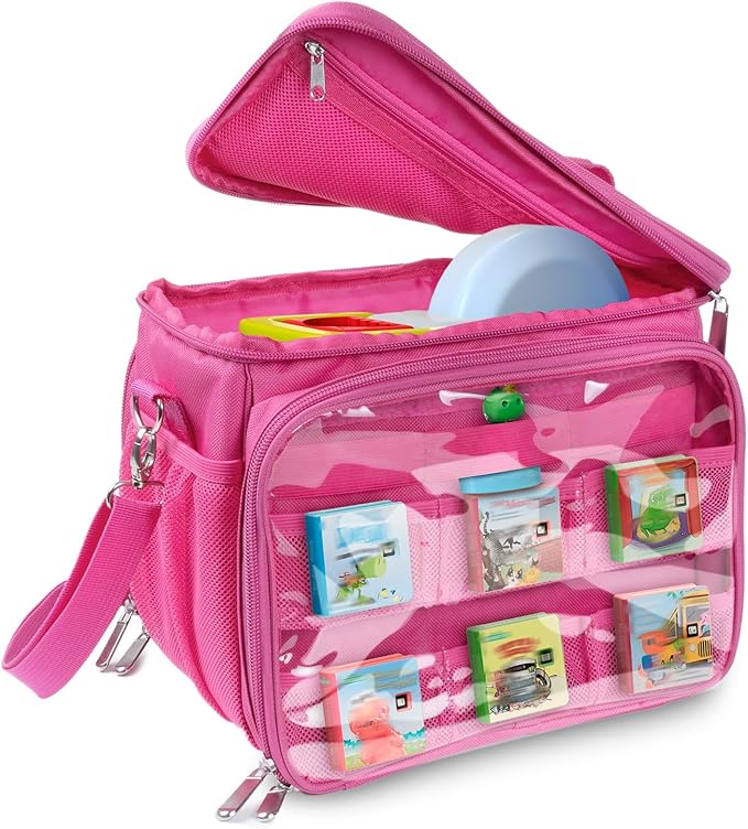 Carrying Case Compatible with Little Tikes Story Dream Machine Books Starter Set, Kids Toys Protective Bag with Handle and Shoulder Strap for Storytime, Little Character Collection(Pink)
