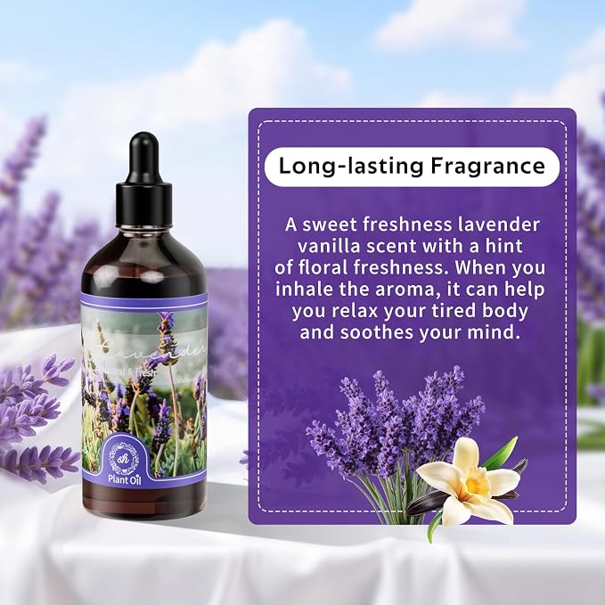 Lavender Essential Oil with Glass Dropper,Fragrance Oils for Aromatherapy | Pure Essential Oils for Diffusers for Home, Perfect for Diffuser, Yoga, DIY Candle and Soap Making - 100ml(3.38 fl oz)