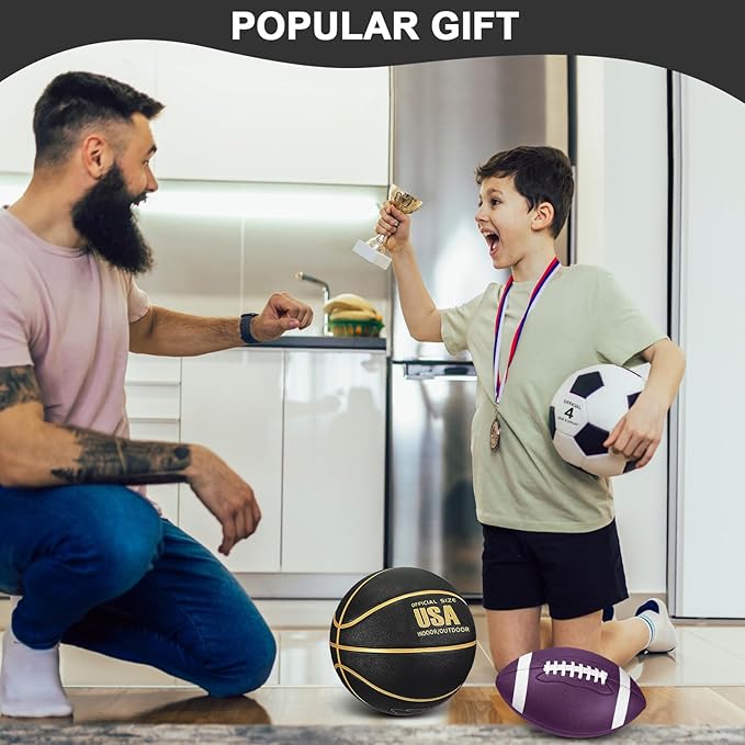 Libima 3 Pcs Sports Ball Set for Kids Teens Include Official Size 5 Basketball 4 Soccer 6 Football with Pump and Carry Bag Training Practice Sport Gift for Kids Teens Back to School