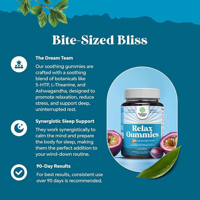 Pure Calm and Relaxing Magnesium Supplement - Magnesium for Stress Support & Rest Ease for Adults - High Absorption Mg Citrate Gummies with L Theanine & Ashwagandha for Muscle Cramps - 90 Count