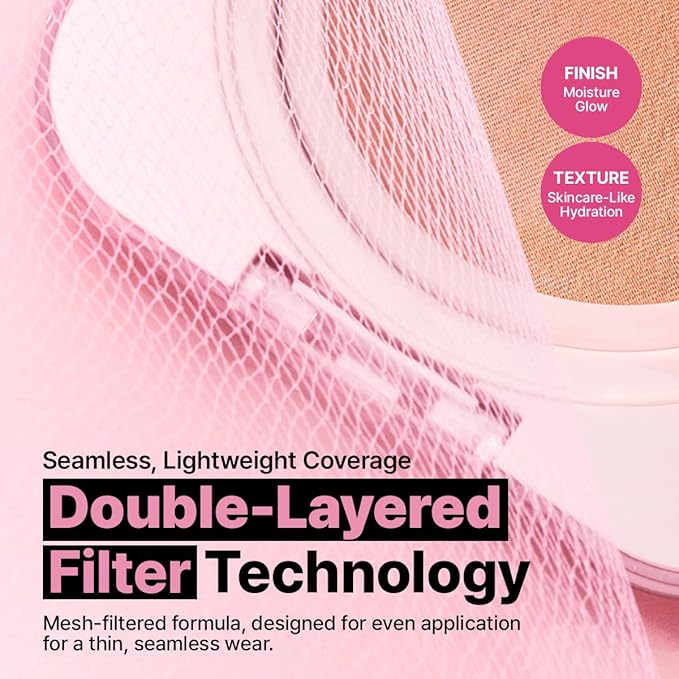 CLIO Kill Cover Mesh Glow Essential Cushion Foundation, Buildable Ultra-Fit Coverage with Glow Finish, Long-Lasting Hydration, Flawless Natural Cover for Radiant Skin, Korean Foundation (21C LINGERIE)