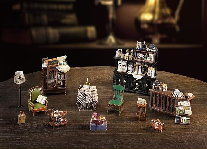 MAGQOO DIY Miniature Dollhouse Kit with Furniture 1:24 Scale Creative Room Mini Wooden Doll House Accessories DIY Miniature House Kit (Vintage Coffee Shop)