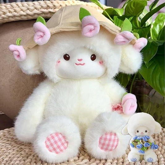 Baby Sheep Bouqet, Rose Bouquet Plush Sheep with Detachable Flower Hat, Rose Lamb - A Huggable Bouquet of Love, Adorable Sheeps Bouquet Plush, Emotional Support Plushie Gift for Christmas (Pink)