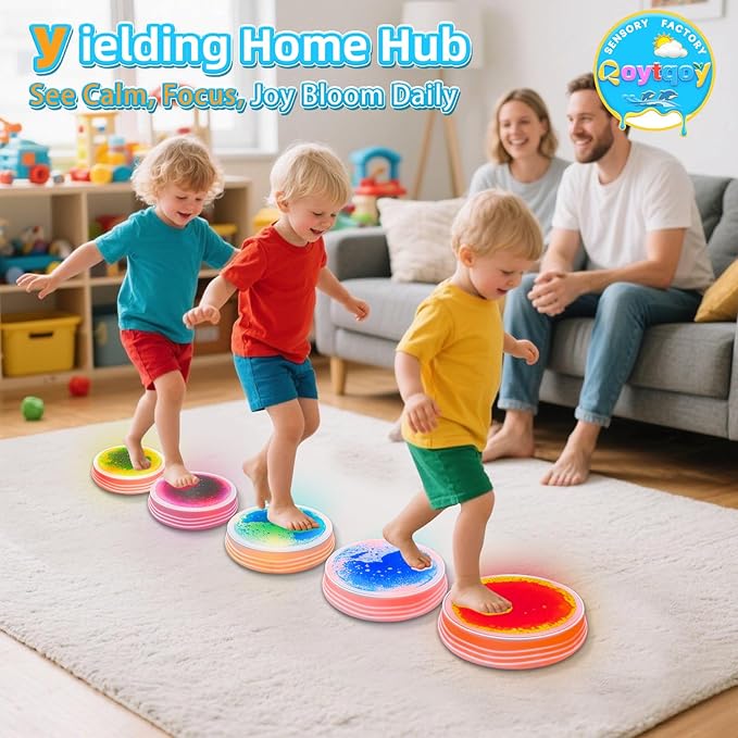 Liquid Light Up Stepping Stones - 1 Pack Round Liquid Sensory Balance Stones for Kids 3 Age Up